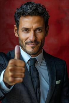 empresario en traje dando pulgares arriba foto