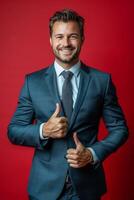 Businessman in Suit Giving Thumbs Up photo