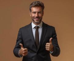 Businessman in Suit Giving Thumbs Up photo