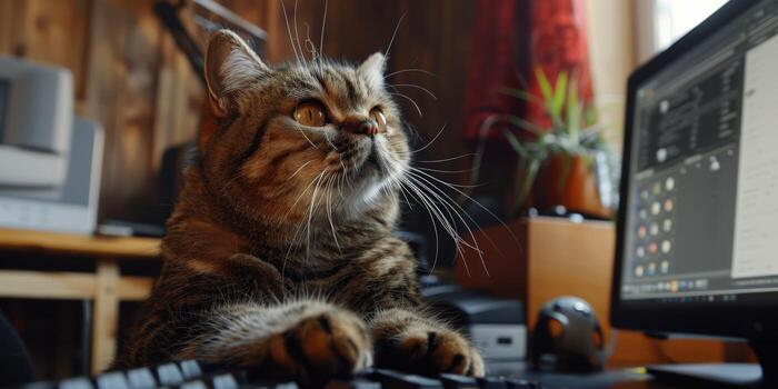 gato utilizando computadora foto