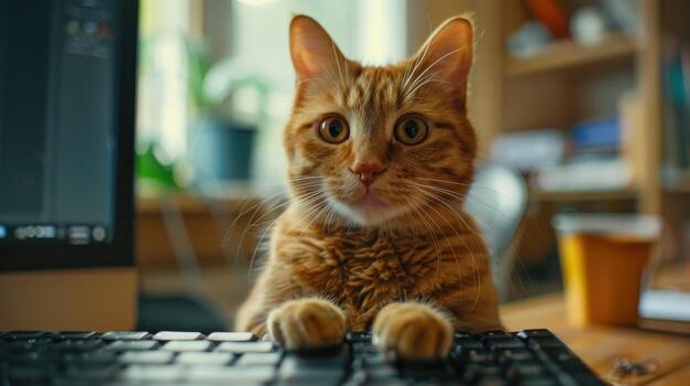 gato utilizando un computadora foto