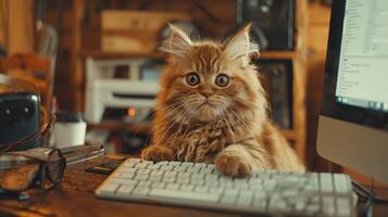 Cat Using A Computer Keyboard photo