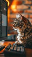 Cat Using Computer Keyboard photo