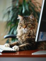 Cat Using Computer Keyboard photo