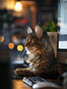 gato utilizando computadora en hogar oficina foto