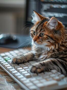 gato mecanografía en teclado foto