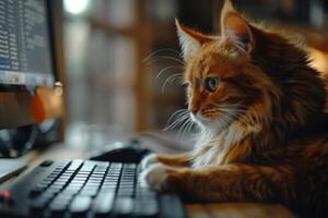 Cat Uses Computer Keyboard photo