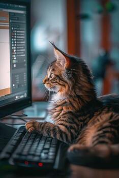 gato utilizando computadora teclado foto