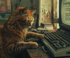 Cat Using Computer Keyboard photo