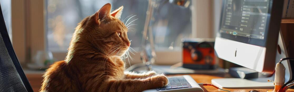 gato utilizando computadora a hogar foto