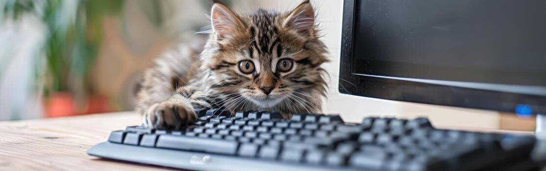 atigrado gato utilizando computadora teclado foto