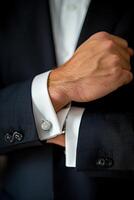 Man Adjusting Cufflinks on Suit photo