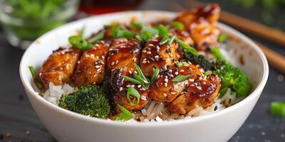 Korean Chicken With Rice and Broccoli photo