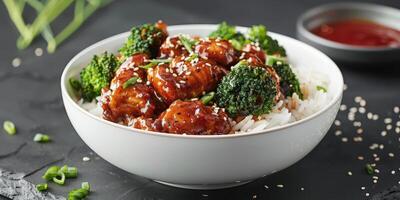 Korean Chicken With Rice And Broccoli photo