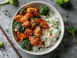 Korean Chicken With Rice and Broccoli photo