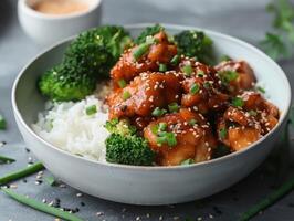 Korean Chicken With Rice and Broccoli photo