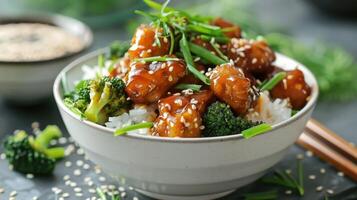 Korean Chicken Bowl With Broccoli and Rice photo