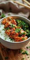 Korean Chicken Bowl With Rice and Broccoli photo