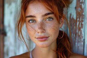 Freckled Woman With Red Hair Smiling photo