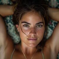 Woman With Freckles Lying Down photo