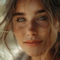 Woman With Freckles and Green Eyes photo