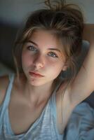 Portrait of a Young Woman With Blue Eyes photo