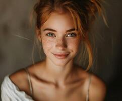 Redhead Woman Smiling Close Up photo