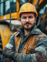 Construction Worker Posing With Excavator photo