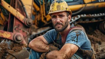 Construction Worker Posing With Excavator photo