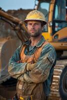 Construction Worker Posing With Excavator photo