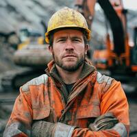 Construction Worker Posing With Excavator photo