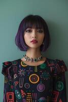 Mannequin Showcasing Black Dress With Colorful Designs photo