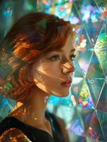 Woman Standing in Front of Colorful Background photo