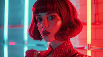 Woman With Red Hair and Bangs in Mirror photo
