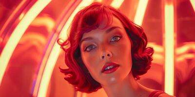 Red-Haired Woman Standing in Front of Mirror photo