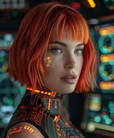 Red-Haired Woman in Futuristic Suit photo