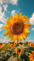 A Large Sunflower Standing Tall in a Field of Sunflowers photo