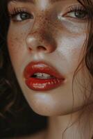Close Up of Woman With Freckles on Her Face photo