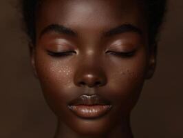 Close Up Portrait of a Black Woman With Closed Eyes photo