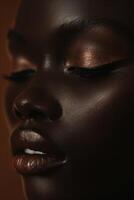 Close Up Portrait of a Black Woman With Closed Eyes photo