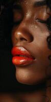 Close Up of a Black Womans Face With Closed Eyes photo