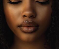 Close Up of a Black Womans Face With Closed Eyes photo