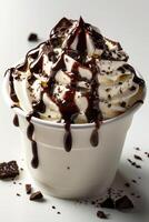 White Cup Filled With Ice Cream and Chocolate photo
