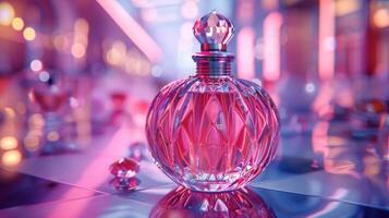 Pink Perfume Bottle on Table photo
