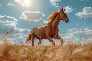 Horse Galloping Through Tall Grass Field photo