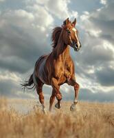 Horse Running Through a Field of Tall Grass photo