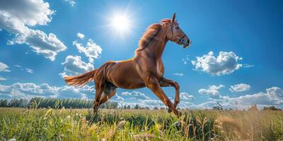Horse Running Through Field of Tall Grass photo