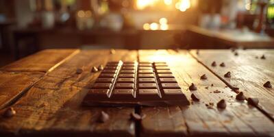 Wooden Table With Chocolate-Covered Keyboard photo