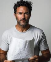 Man Holding Roll of Toilet Paper photo
