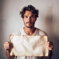 Man Holding Piece of Paper photo
